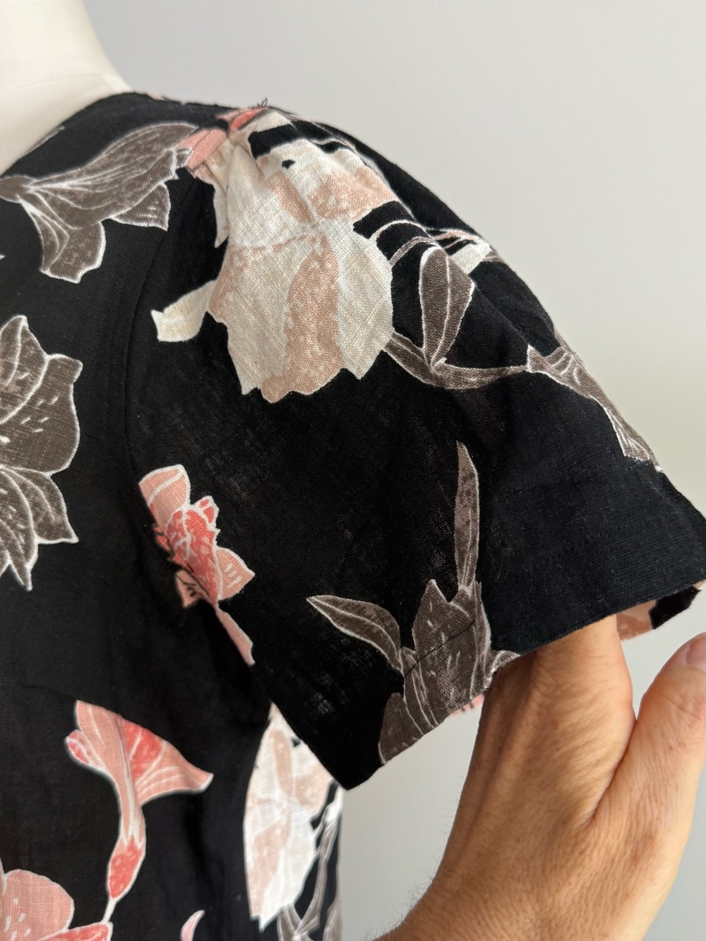 Nicole Miller Black Midi Dress with Pink and Cream Floral Design - Picture 7 of 11